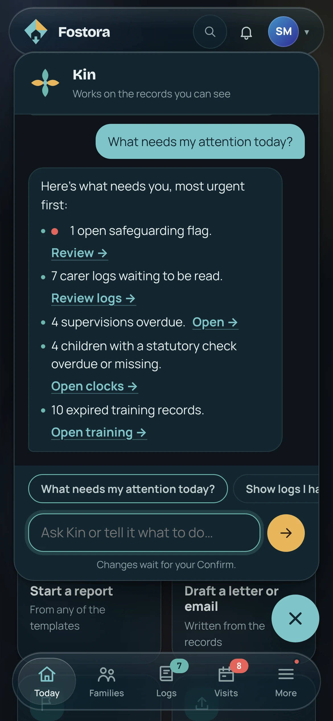 Kin on a phone listing what needs a social worker's attention today, most urgent first